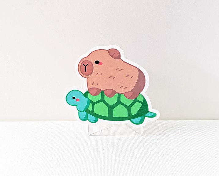 Cuddly Capybara On A Calm Turtle Sticker