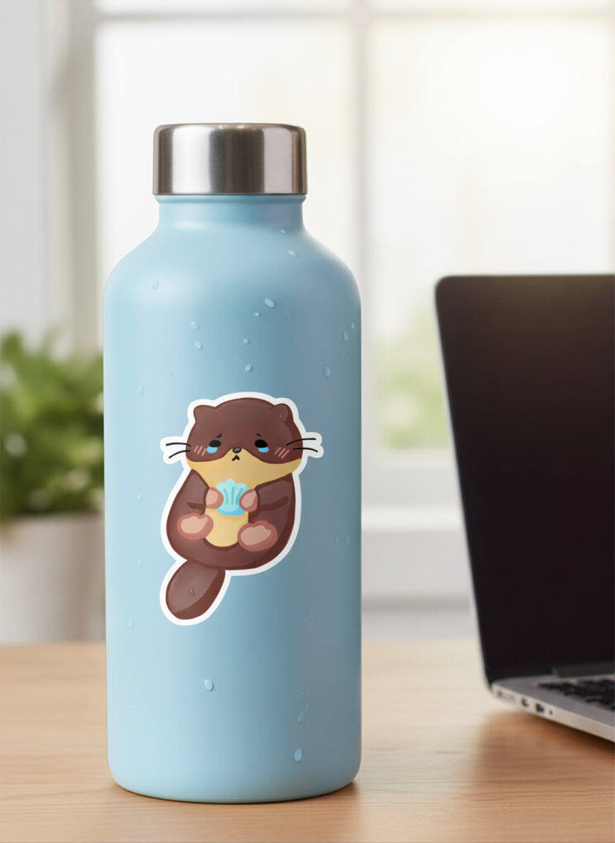 Otter Clutching A Blue Seashell Sticker