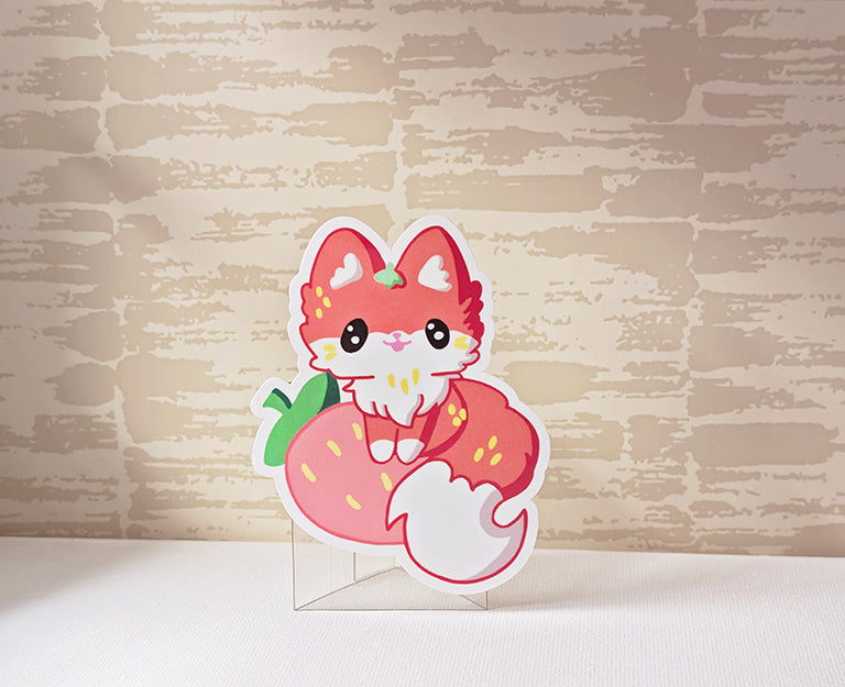 The Most Innocent Little Red Fox With A Strawberry Treat Sticker