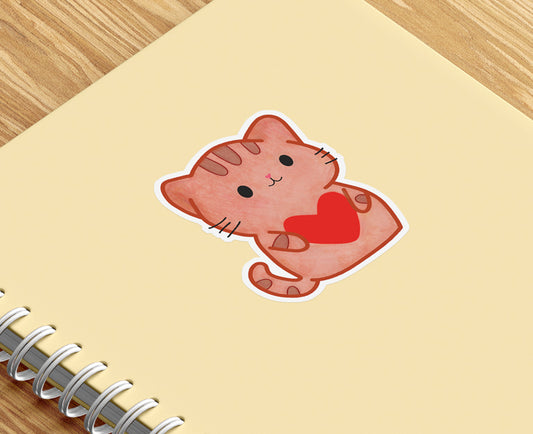 Cat Holding Heart Sticker