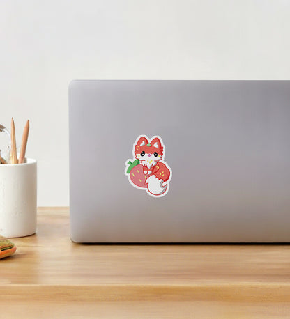 The Most Innocent Little Red Fox With A Strawberry Treat Sticker
